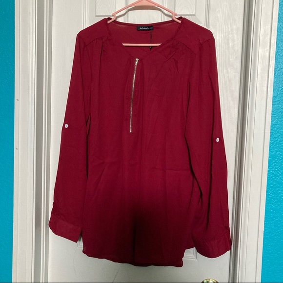 Just Fashion Now Tops Nwt Burgundy Half Zip Blouse Poshmark